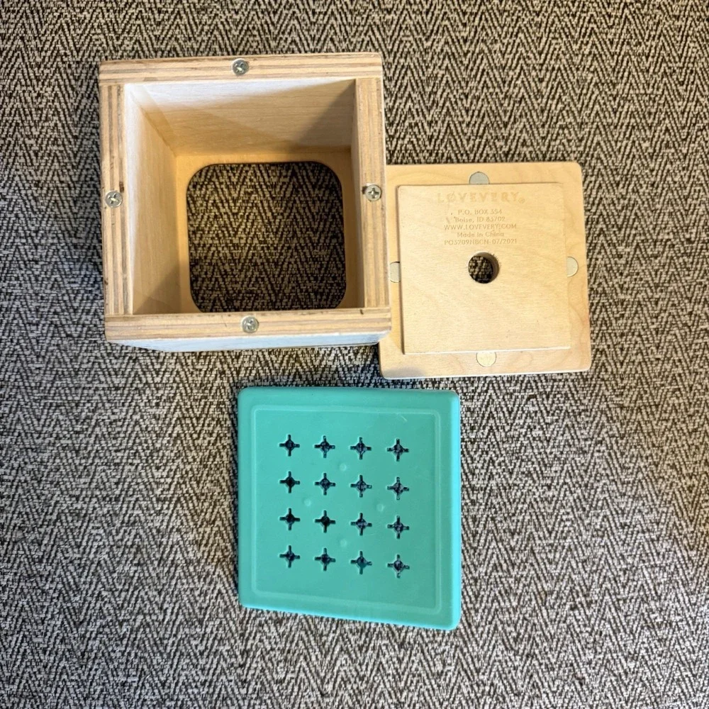 Lovevery Coin Bank Drop Box With Teal Lid Wood Toy Montessori Babbler Kit